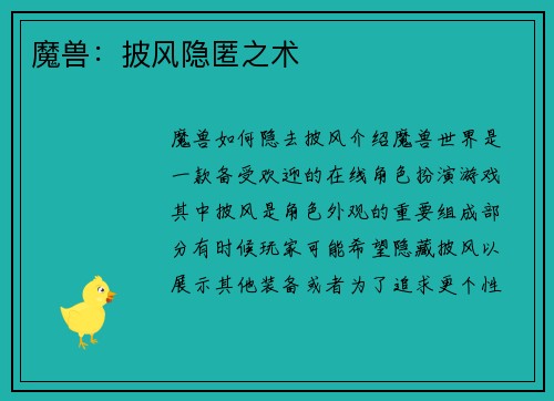 魔兽：披风隐匿之术